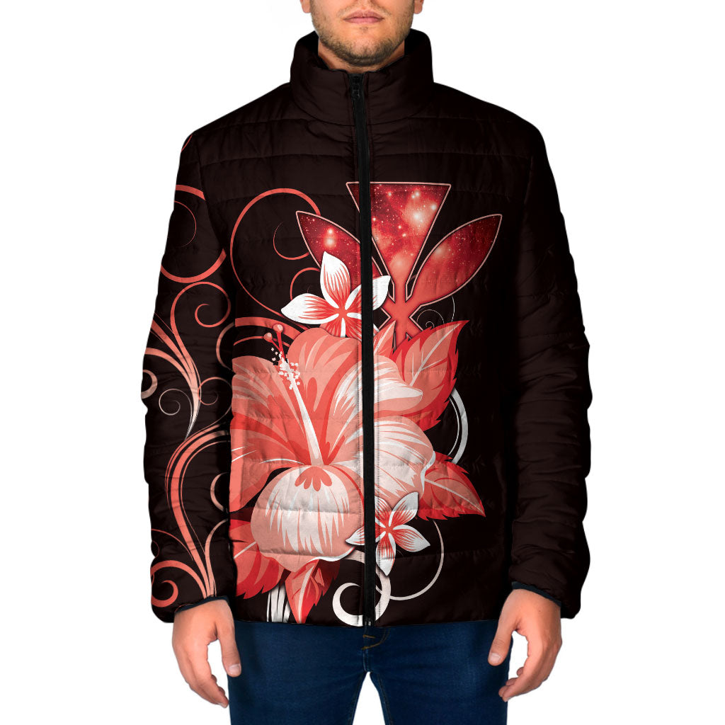Hawaii Makahiki Kanaka Maoli Padded Jacket Red Hibiscus Floral Vibes LT05 Men Red - Polynesian Pride