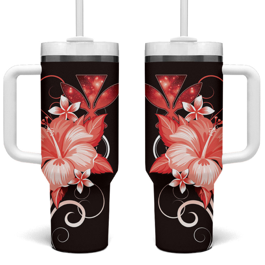 Hawaii Makahiki Kanaka Maoli Tumbler With Handle Red Hibiscus Floral Vibes LT05 One Size: 40 oz Red - Polynesian Pride