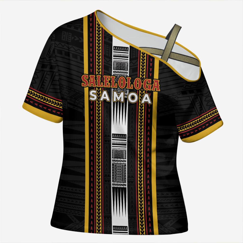 Personalised Salelologa Samoa Cross Shoulder Shirt Samoan Tribal Pattern LT05 Female Black - Polynesian Pride