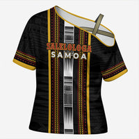 Personalised Salelologa Samoa Cross Shoulder Shirt Samoan Tribal Pattern LT05 Female Black - Polynesian Pride