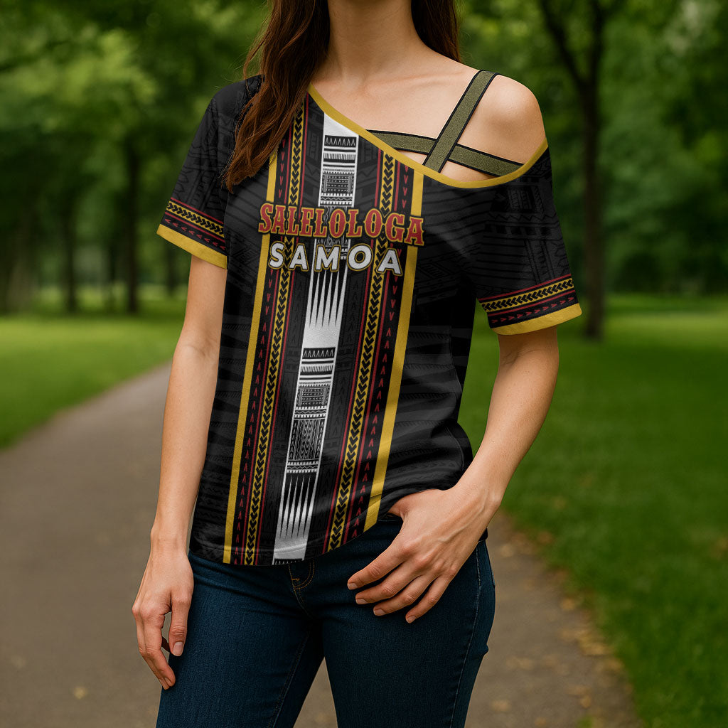Personalised Salelologa Samoa Cross Shoulder Shirt Samoan Tribal Pattern LT05 - Polynesian Pride