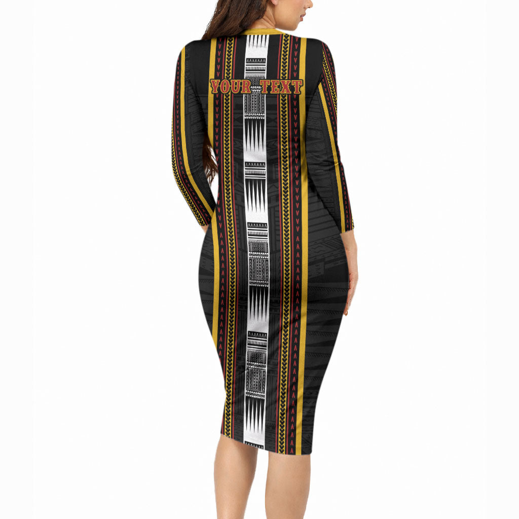 Personalised Salelologa Samoa Long Sleeve Bodycon Dress Samoan Tribal Pattern LT05 - Polynesian Pride