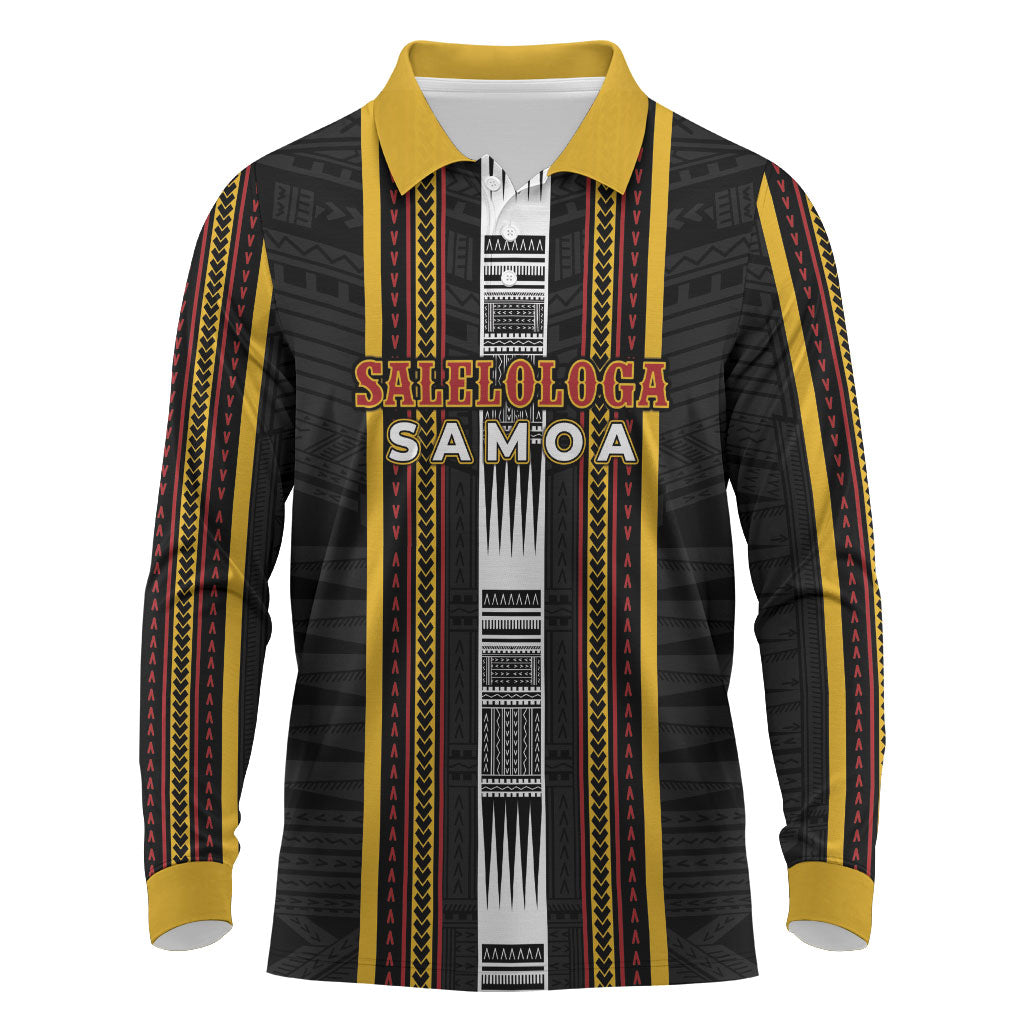 Personalised Salelologa Samoa Long Sleeve Polo Shirt Samoan Tribal Pattern LT05 Black - Polynesian Pride