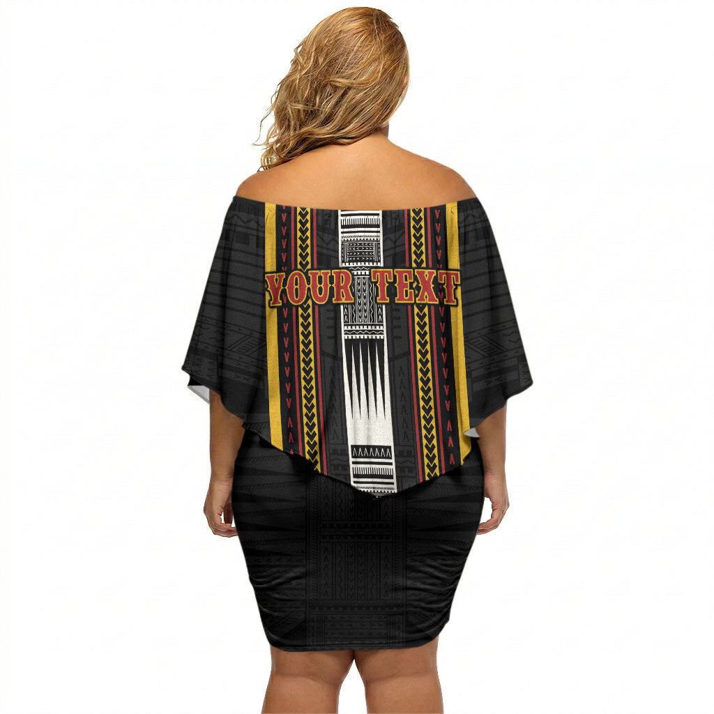 Personalised Salelologa Samoa Off Shoulder Short Dress Samoan Tribal Pattern LT05 - Polynesian Pride
