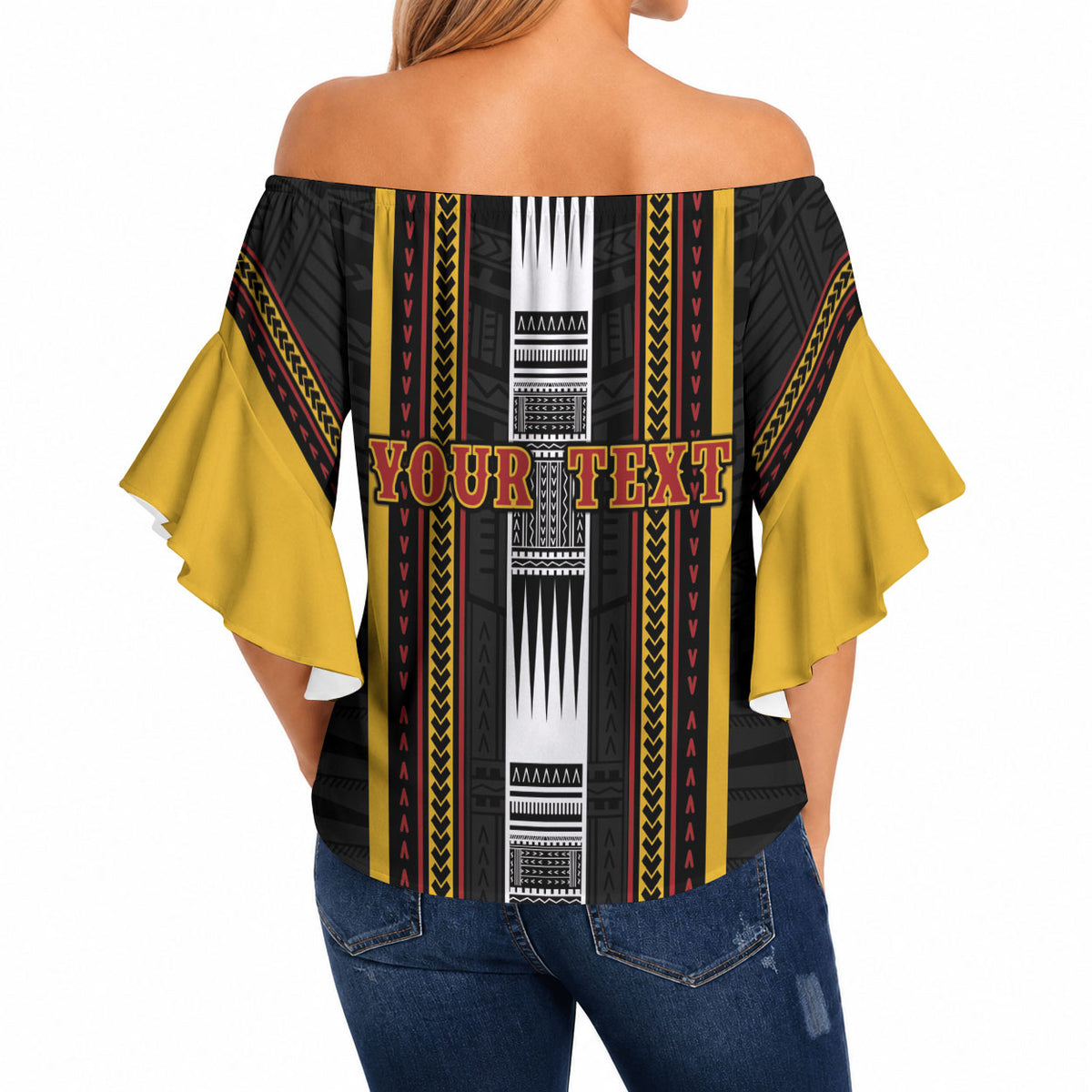 Personalised Salelologa Samoa Off Shoulder Wrap Waist Top Samoan Tribal Pattern