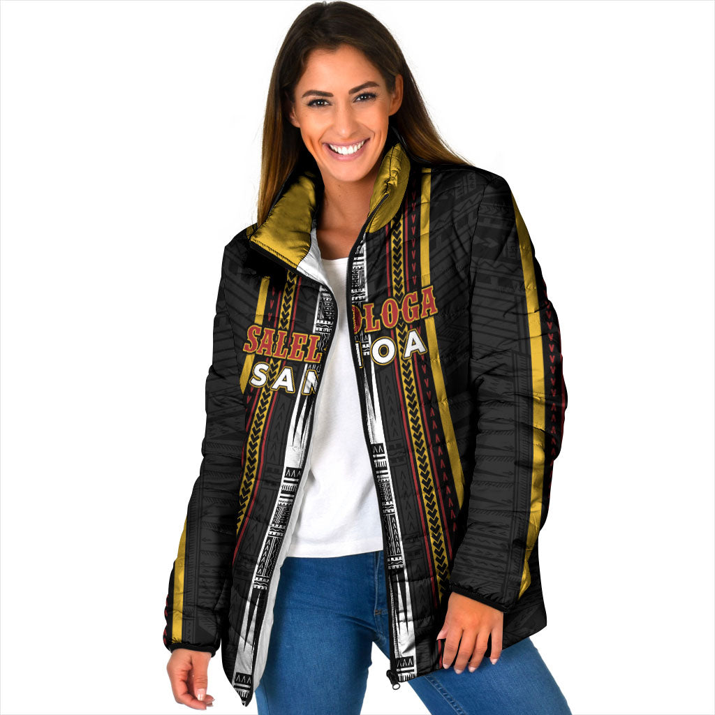 Personalised Salelologa Samoa Padded Jacket Samoan Tribal Pattern LT05 Women Black - Polynesian Pride