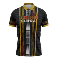 Personalised Salelologa Samoa Zipper Polo Shirt Samoan Tribal Pattern LT05 Black - Polynesian Pride
