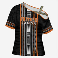 Personalised Vaitele Samoa Cross Shoulder Shirt Samoan Tribal Pattern LT05 Female Orange - Polynesian Pride