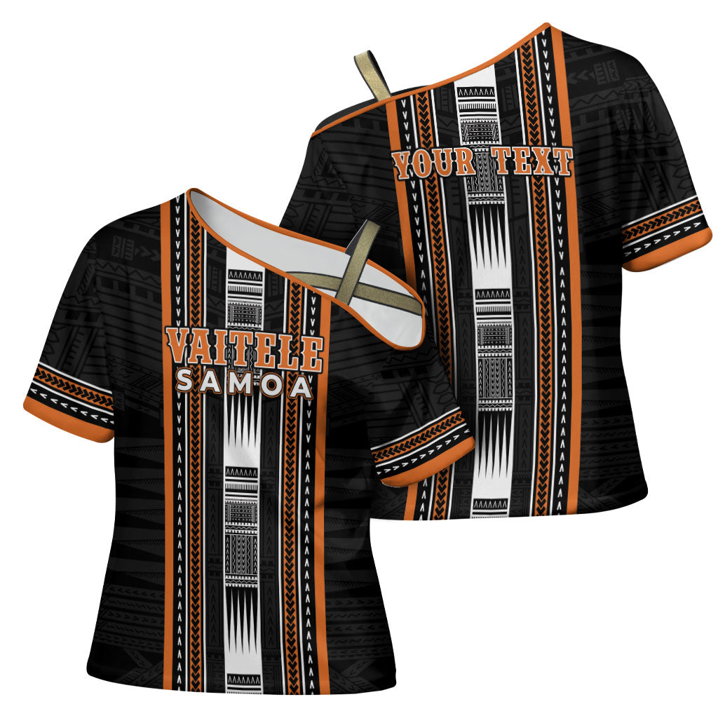 Personalised Vaitele Samoa Cross Shoulder Shirt Samoan Tribal Pattern LT05 - Polynesian Pride