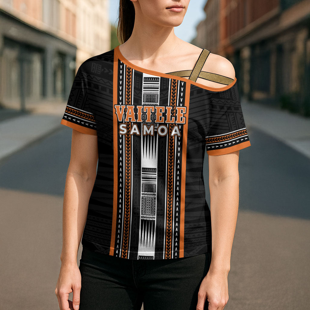 Personalised Vaitele Samoa Cross Shoulder Shirt Samoan Tribal Pattern LT05 - Polynesian Pride