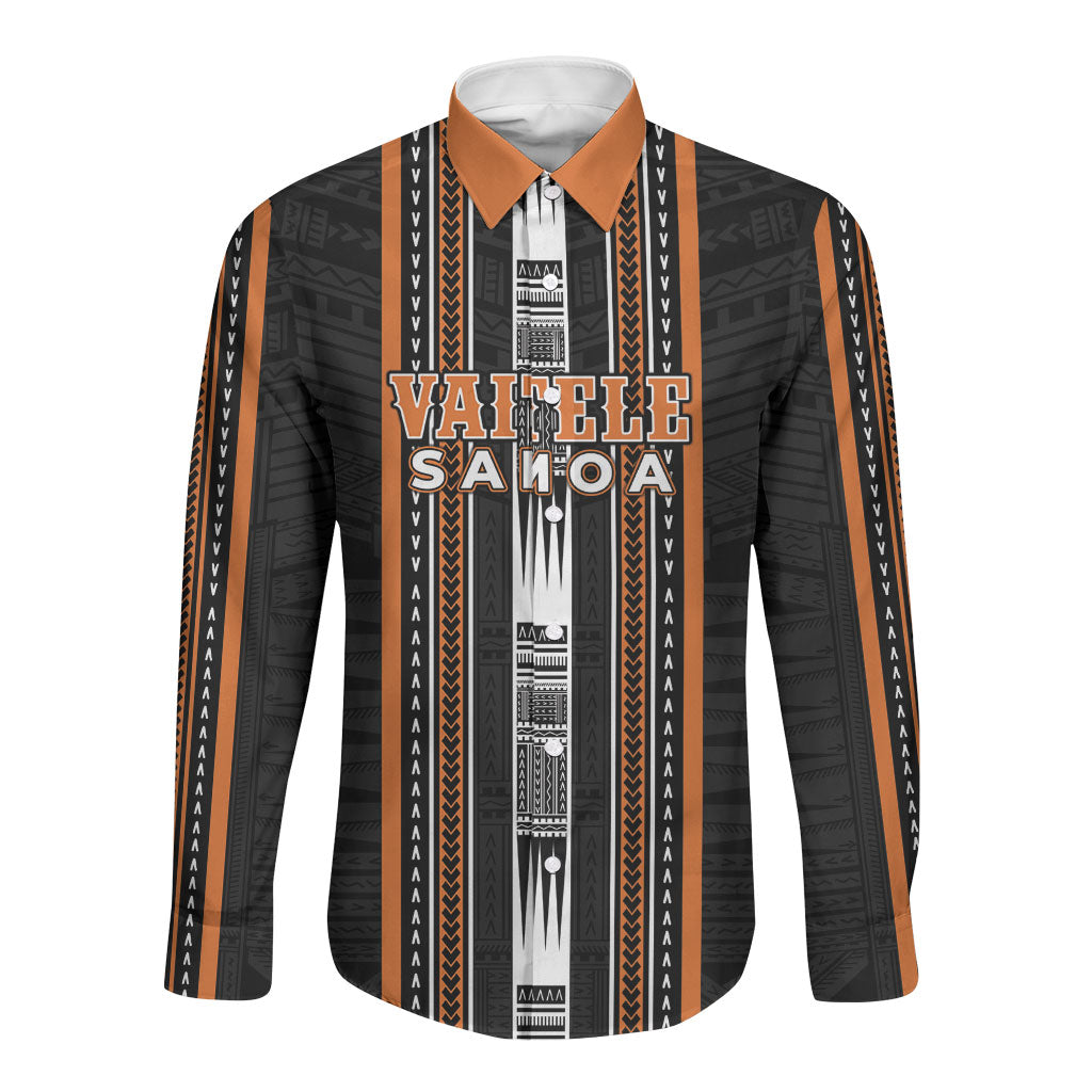 Personalised Vaitele Samoa Long Sleeve Button Shirt Samoan Tribal Pattern LT05 Unisex Orange - Polynesian Pride