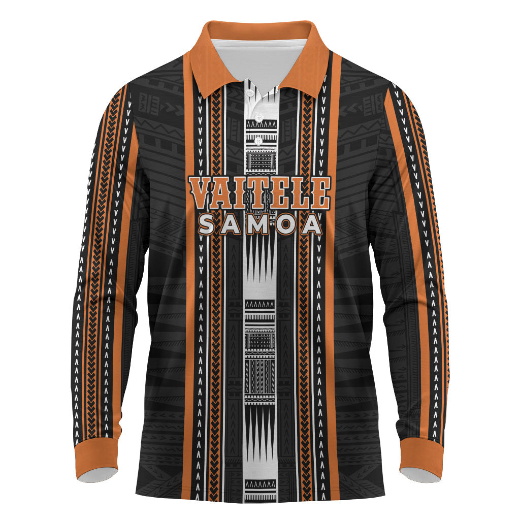 Personalised Vaitele Samoa Long Sleeve Polo Shirt Samoan Tribal Pattern LT05 Orange - Polynesian Pride