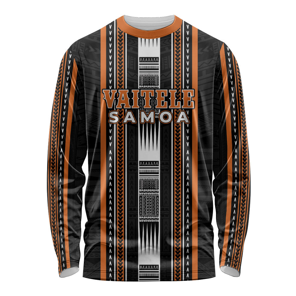 Personalised Vaitele Samoa Long Sleeve Shirt Samoan Tribal Pattern LT05 Unisex Orange - Polynesian Pride