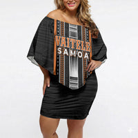 Personalised Vaitele Samoa Off Shoulder Short Dress Samoan Tribal Pattern LT05 Women Orange - Polynesian Pride
