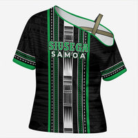 Personalised Siusega Samoa Cross Shoulder Shirt Samoan Tribal Pattern LT05 Female Green - Polynesian Pride