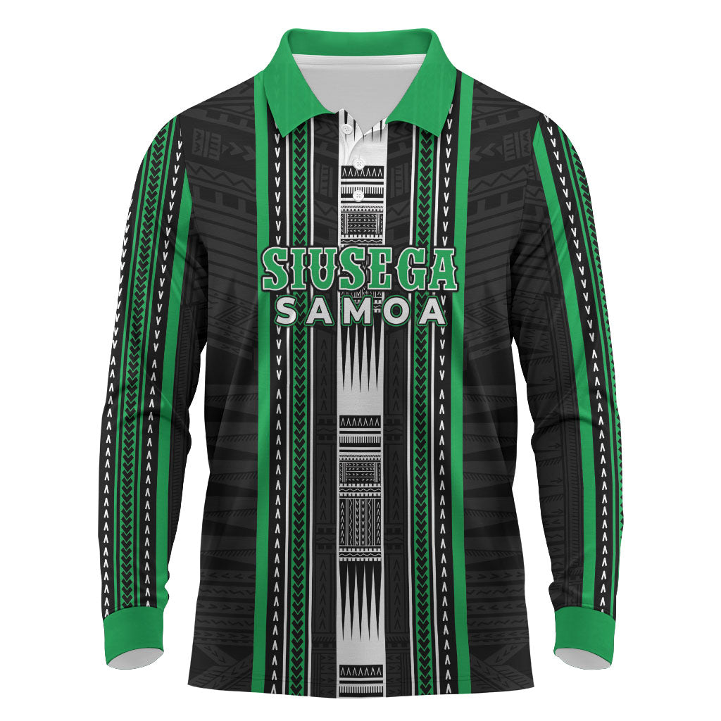 Personalised Siusega Samoa Long Sleeve Polo Shirt Samoan Tribal Pattern LT05 Green - Polynesian Pride