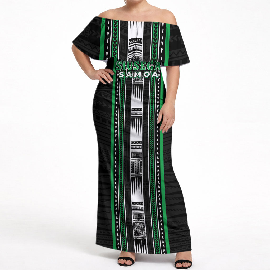 Personalised Siusega Samoa Off Shoulder Maxi Dress Samoan Tribal Pattern LT05 Women Green - Polynesian Pride