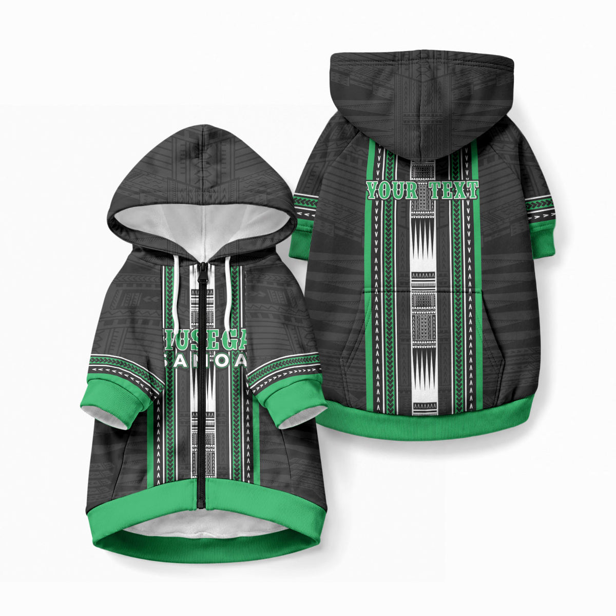 Personalised Siusega Samoa Pet Hoodie Samoan Tribal Pattern LT05 Zip-up Green - Polynesian Pride