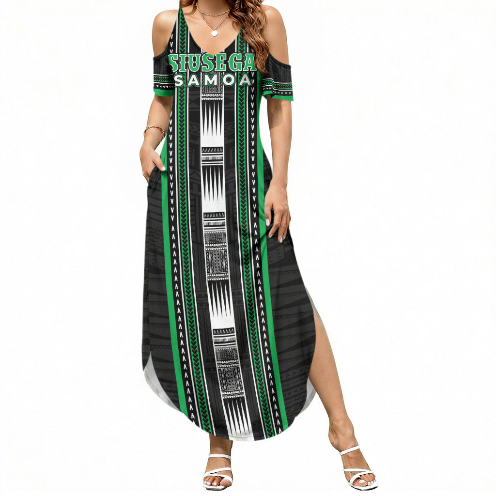 Personalised Siusega Samoa Summer Maxi Dress Samoan Tribal Pattern LT05 Women Green - Polynesian Pride