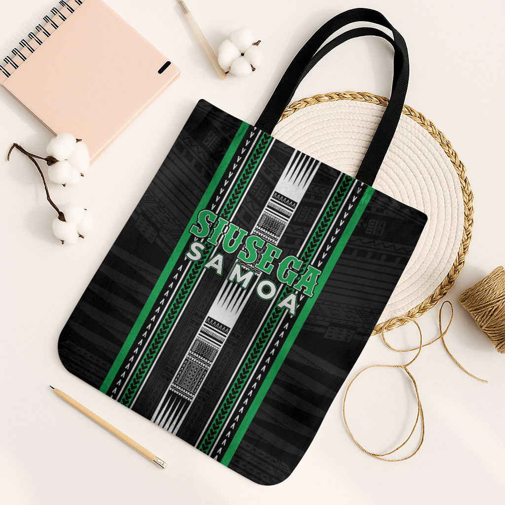 Siusega Samoa Tote Bag Samoan Tribal Pattern LT05 Black Strap One Size Green - Polynesian Pride