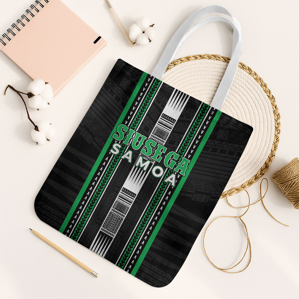 Siusega Samoa Tote Bag Samoan Tribal Pattern LT05 White Strap One Size Green - Polynesian Pride