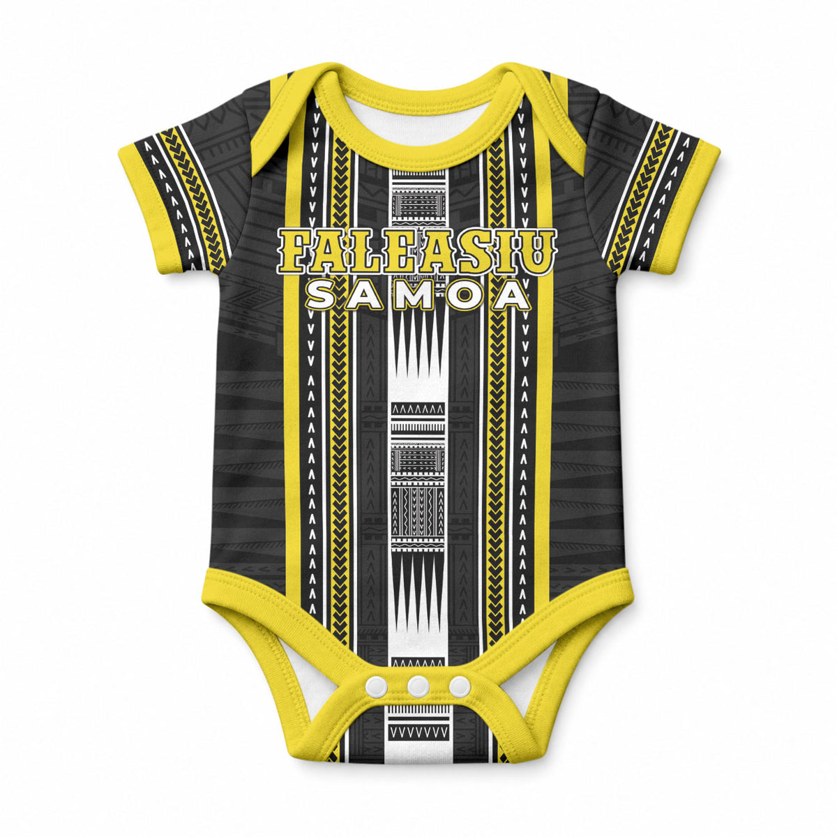 Personalised Faleasiu Samoa Baby Onesie Samoan Tribal Pattern LT05 Yellow - Polynesian Pride