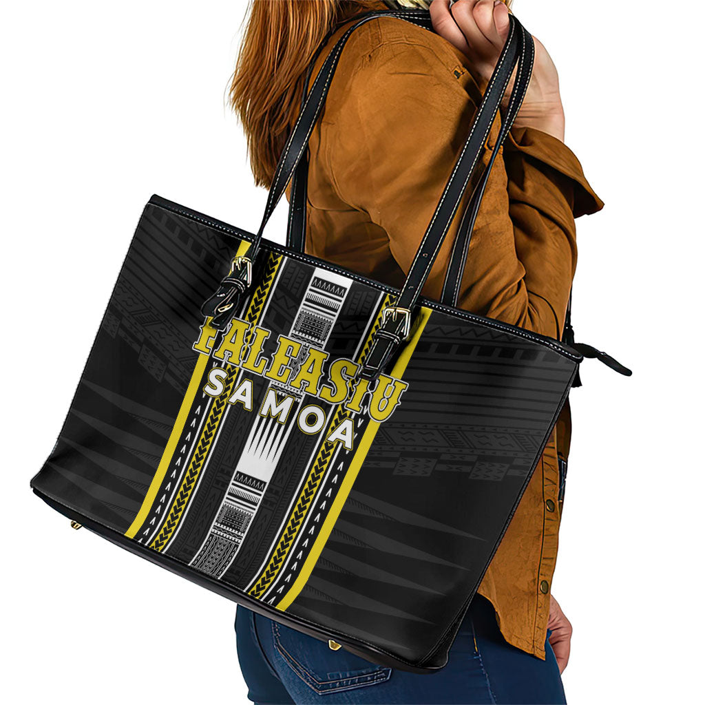 Faleasiu Samoa Leather Tote Bag Samoan Tribal Pattern LT05 - Polynesian Pride