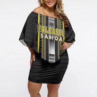 Personalised Faleasiu Samoa Off Shoulder Short Dress Samoan Tribal Pattern LT05 Women Yellow - Polynesian Pride