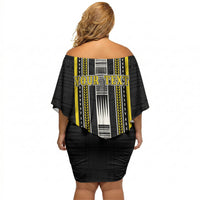 Personalised Faleasiu Samoa Off Shoulder Short Dress Samoan Tribal Pattern LT05 - Polynesian Pride