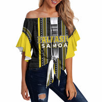 Personalised Faleasiu Samoa Off Shoulder Wrap Waist Top Samoan Tribal Pattern LT05 Yellow - Polynesian Pride