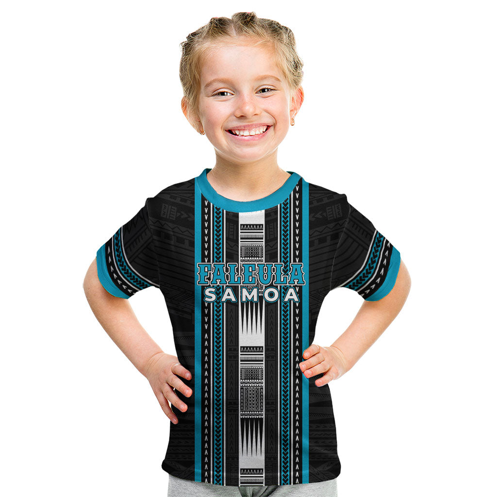 Personalised Faleula Samoa Kid T Shirt Samoan Tribal Pattern LT05 Blue - Polynesian Pride