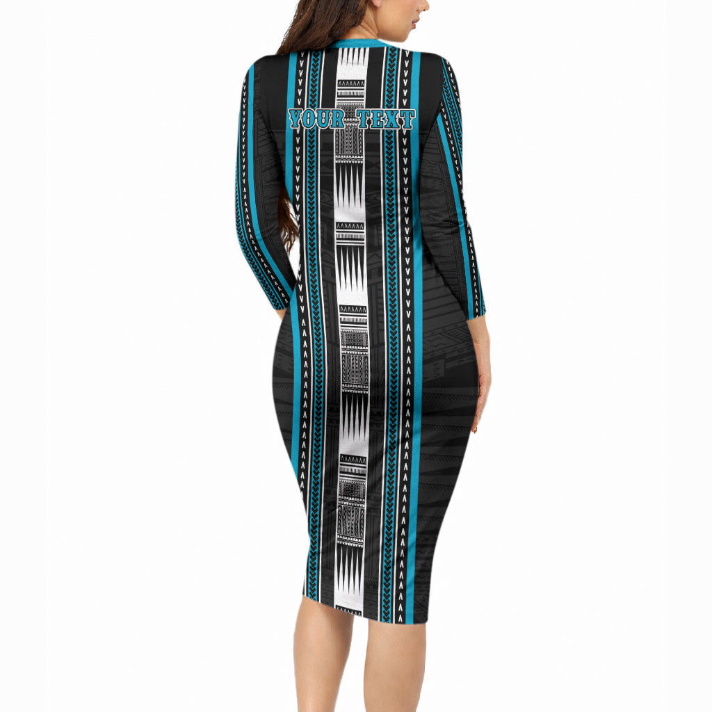 Personalised Faleula Samoa Long Sleeve Bodycon Dress Samoan Tribal Pattern LT05 - Polynesian Pride