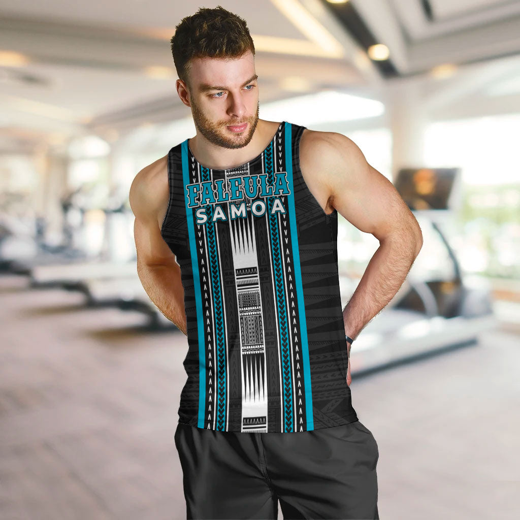 Personalised Faleula Samoa Men Tank Top Samoan Tribal Pattern LT05 Blue - Polynesian Pride