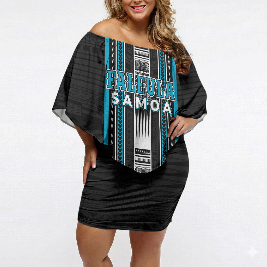 Personalised Faleula Samoa Off Shoulder Short Dress Samoan Tribal Pattern LT05 Women Blue - Polynesian Pride