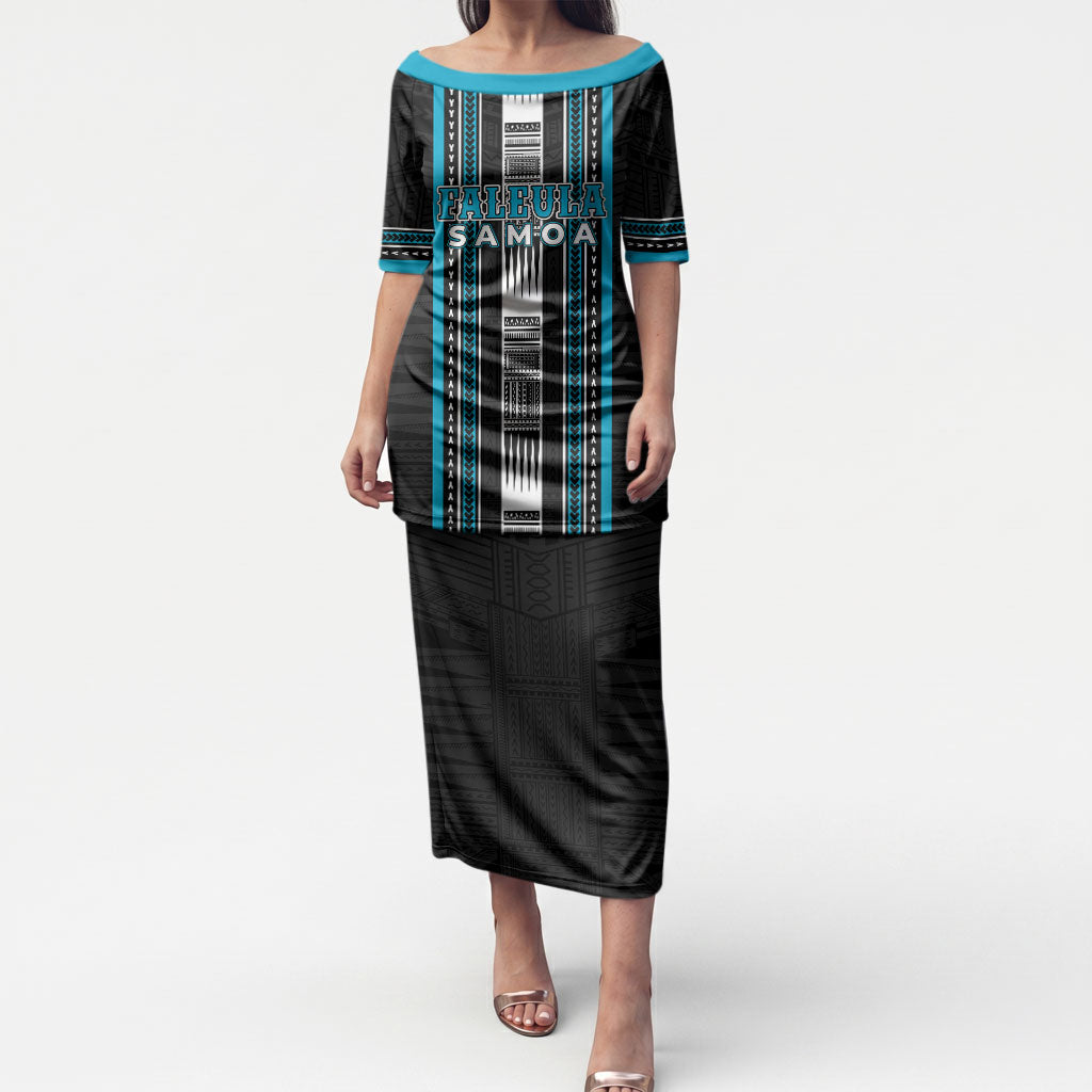 Personalised Faleula Samoa Puletasi Samoan Tribal Pattern LT05 Long Dress Blue - Polynesian Pride