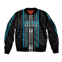 Personalised Faleula Samoa Sleeve Zip Bomber Jacket Samoan Tribal Pattern LT05 Unisex Blue - Polynesian Pride