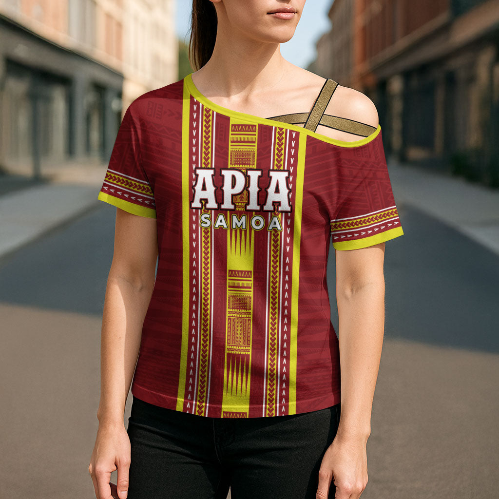 Personalised Apia Samoa Cross Shoulder Shirt Samoan Tribal Pattern LT05 - Polynesian Pride