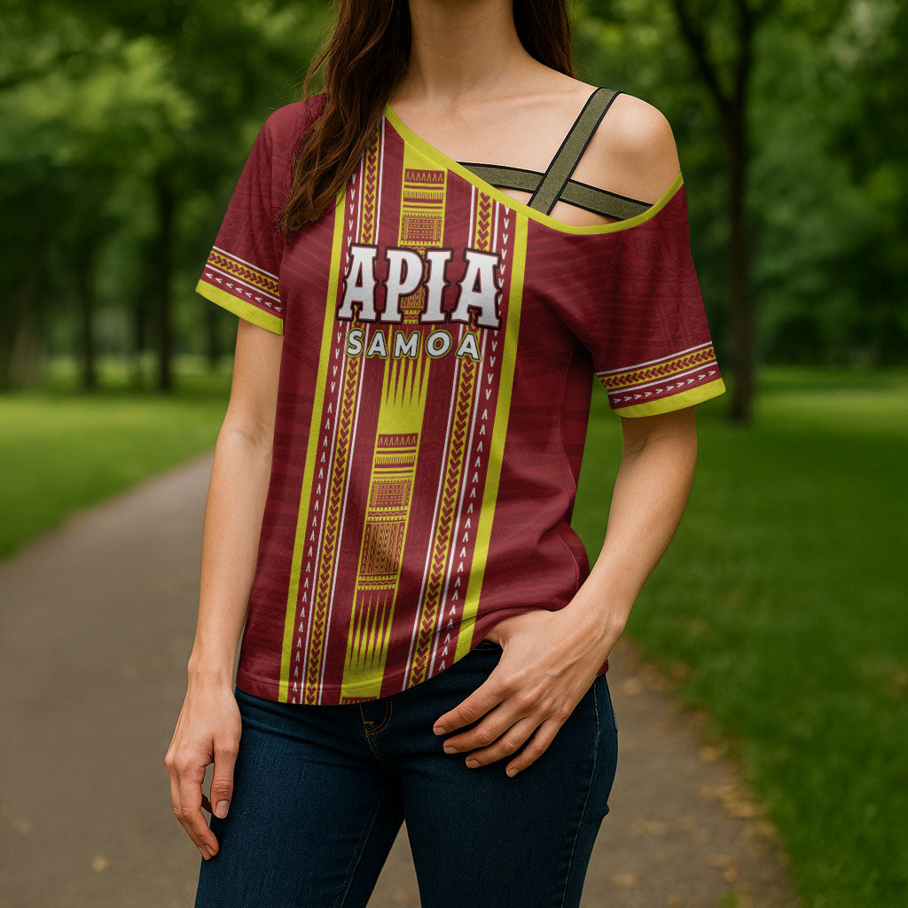 Personalised Apia Samoa Cross Shoulder Shirt Samoan Tribal Pattern LT05 - Polynesian Pride