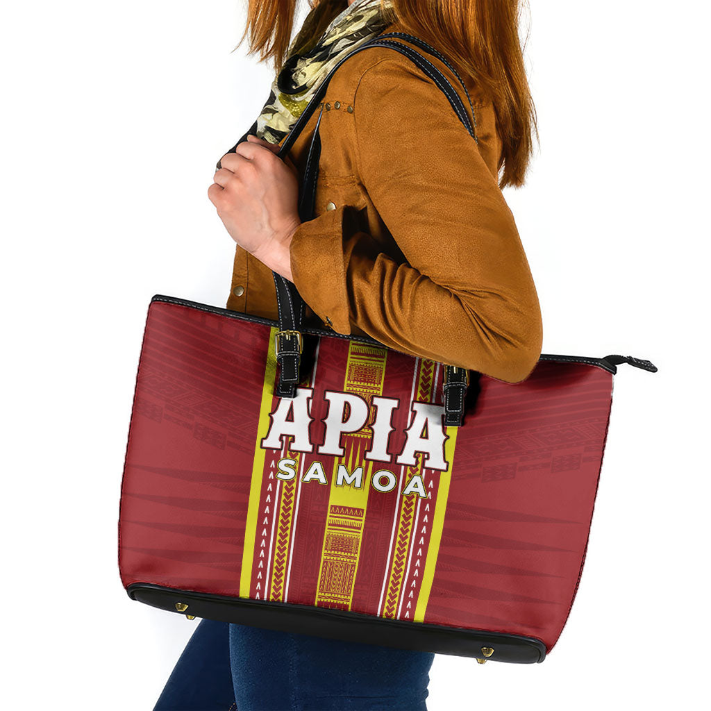 Apia Samoa Leather Tote Bag Samoan Tribal Pattern LT05 Red - Polynesian Pride