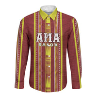 Personalised Apia Samoa Long Sleeve Button Shirt Samoan Tribal Pattern LT05 Unisex Red - Polynesian Pride