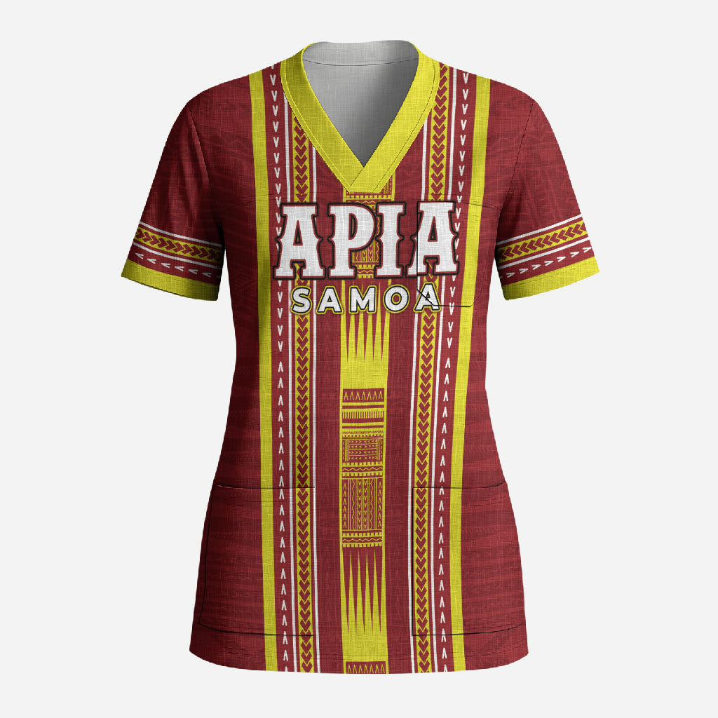 Personalised Apia Samoa Scrub Top Samoan Tribal Pattern LT05 Adult Red - Polynesian Pride