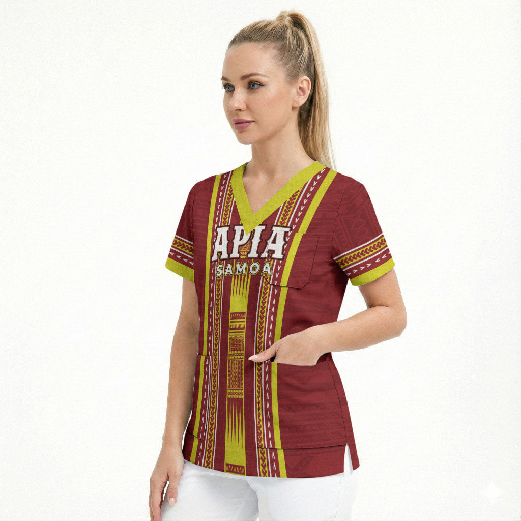 Personalised Apia Samoa Scrub Top Samoan Tribal Pattern LT05 - Polynesian Pride