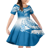 FSM Yap Constitution Day Family Matching Long Sleeve Bodycon Dress and Hawaiian Shirt Polynesian Batoids LT05 Daughter's Dress Blue - Polynesian Pride
