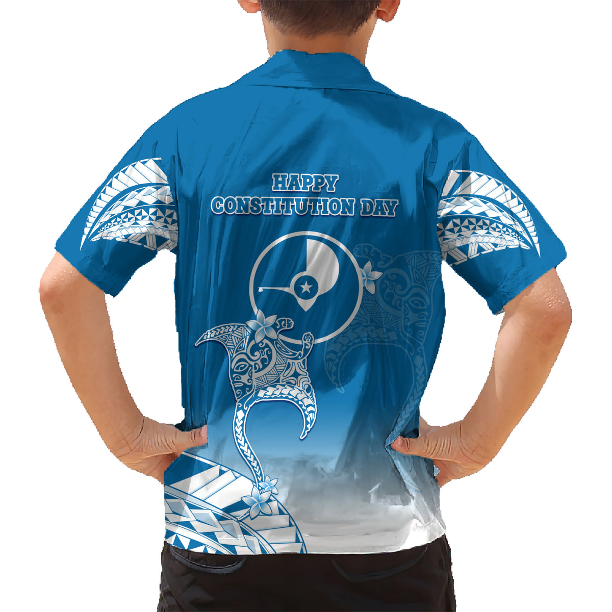 FSM Yap Constitution Day Family Matching Short Sleeve Bodycon Dress and Hawaiian Shirt Polynesian Batoids LT05 - Polynesian Pride