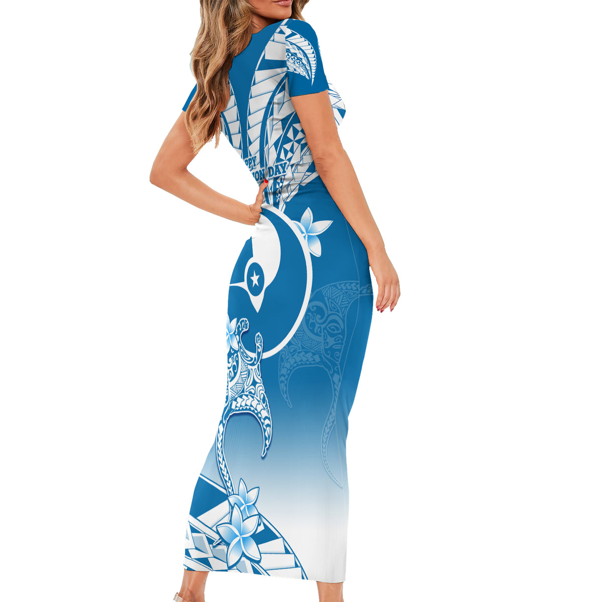 FSM Yap Constitution Day Family Matching Short Sleeve Bodycon Dress and Hawaiian Shirt Polynesian Batoids LT05 - Polynesian Pride