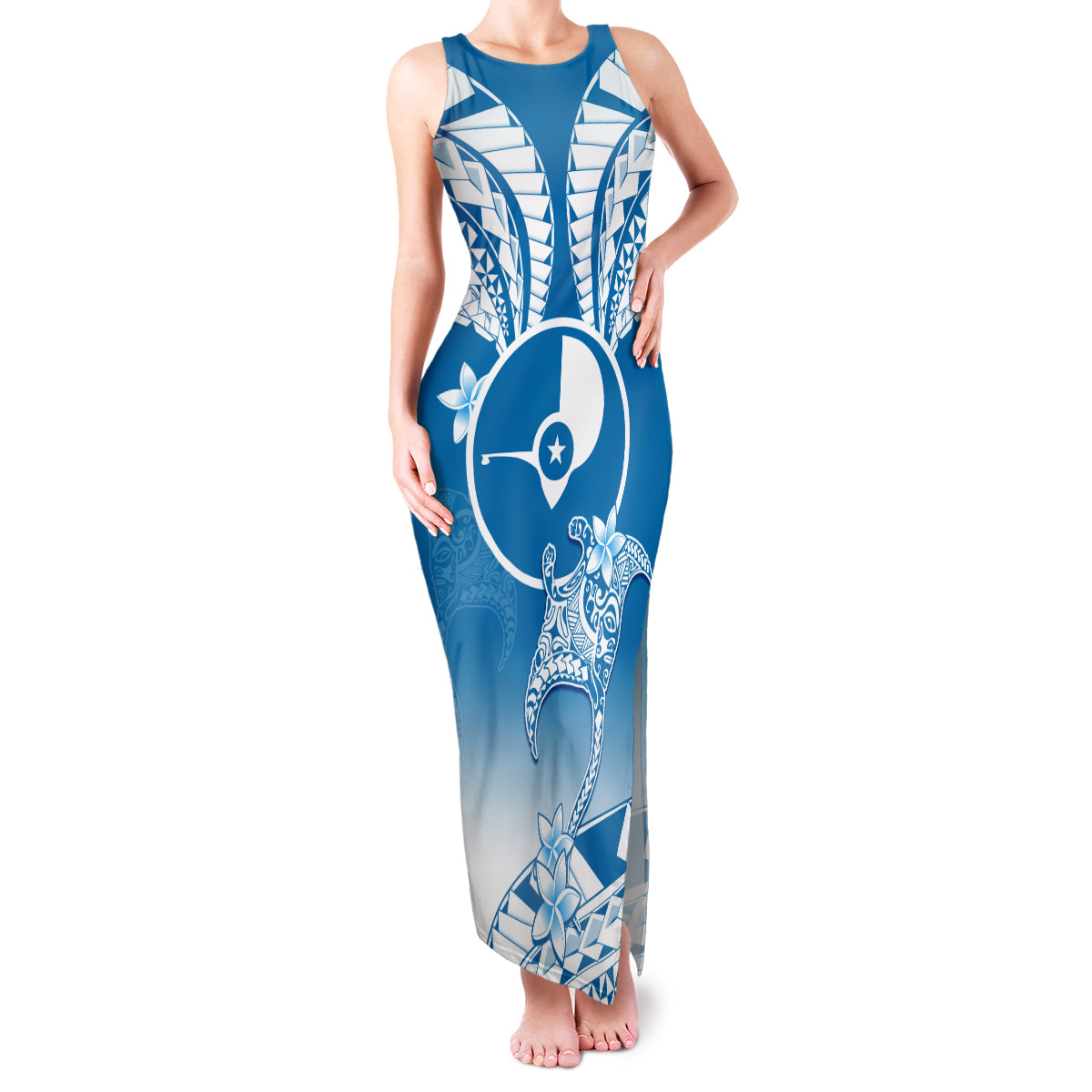 FSM Yap Constitution Day Family Matching Tank Maxi Dress and Hawaiian Shirt Polynesian Batoids LT05 Mom's Dress Blue - Polynesian Pride