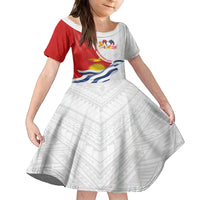 Personalised Kiribati Human Rights Day Family Matching Off Shoulder Maxi Dress and Hawaiian Shirt Polynesian Style LT05 Daughter's Dress White - Polynesian Pride