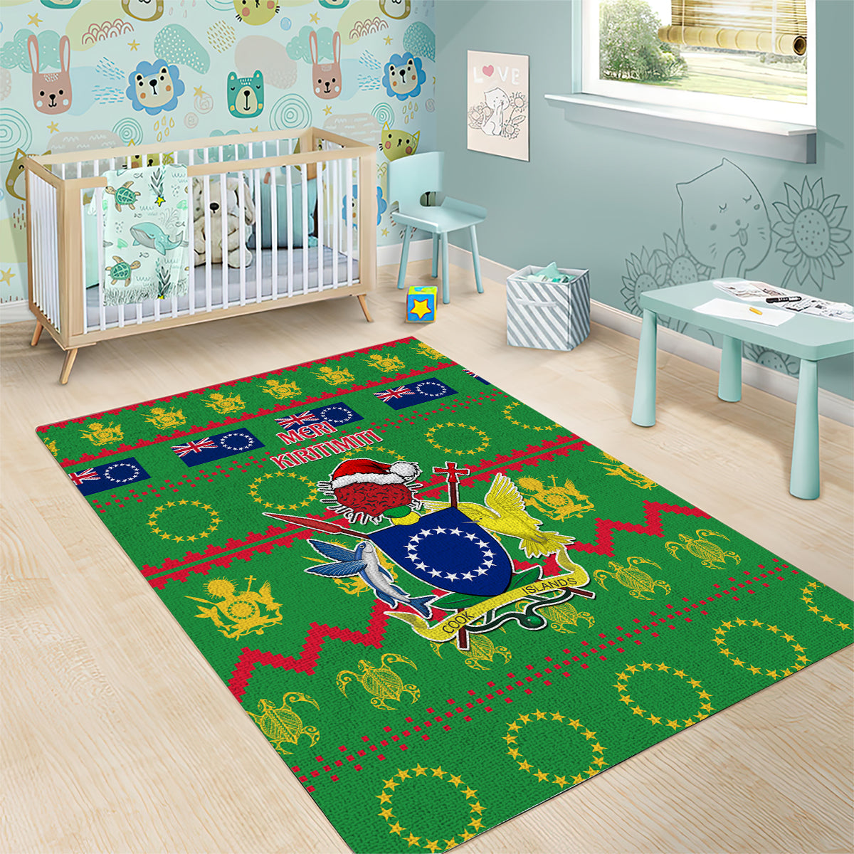 Cook Islands Christmas Area Rug Santa Coat Of Arms Meri Kiritimiti LT05 - Polynesian Pride