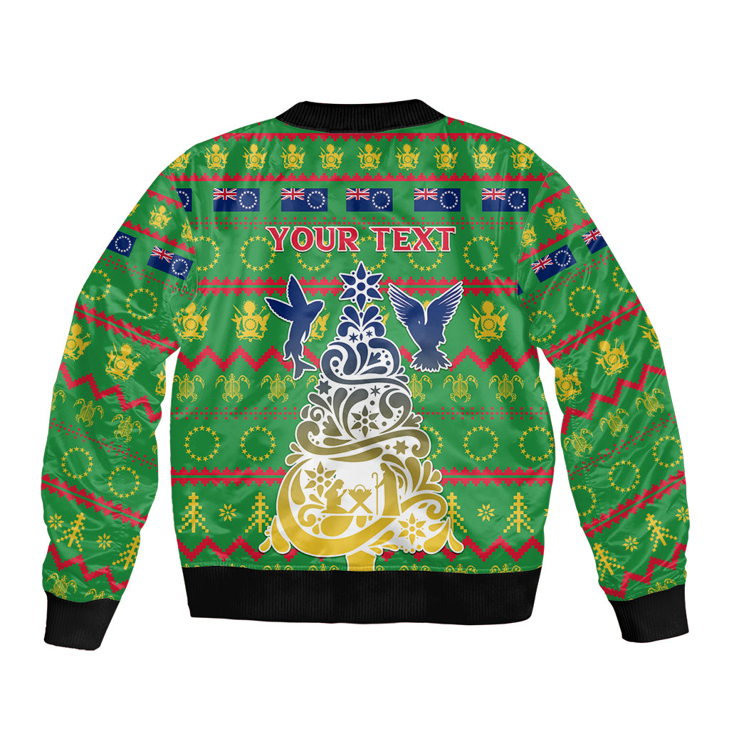 Personalised Cook Islands Christmas Sleeve Zip Bomber Jacket Santa Coat Of Arms Meri Kiritimiti LT05 - Polynesian Pride