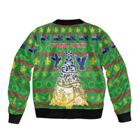Personalised Cook Islands Christmas Sleeve Zip Bomber Jacket Santa Coat Of Arms Meri Kiritimiti LT05 - Polynesian Pride